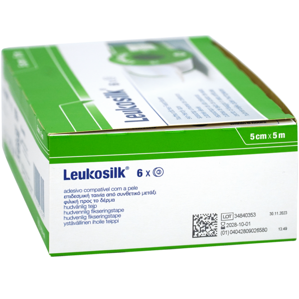 Leukosilk hechtpleister 5cm x 5m met klemring
