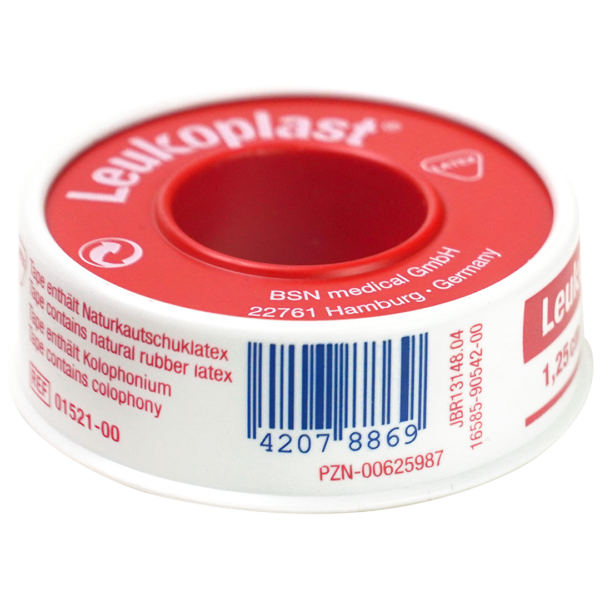 Leukoplast hechtpleister met klemring 1.25cm x 5m