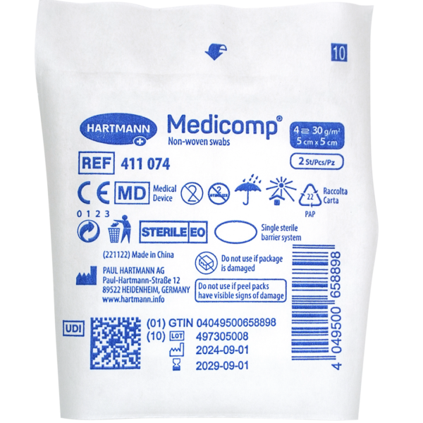 Medicomp gaaskompres 5cm x 5cm 4 laags steriel