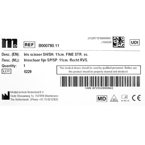 Irisschaar 11cm spits-spits recht