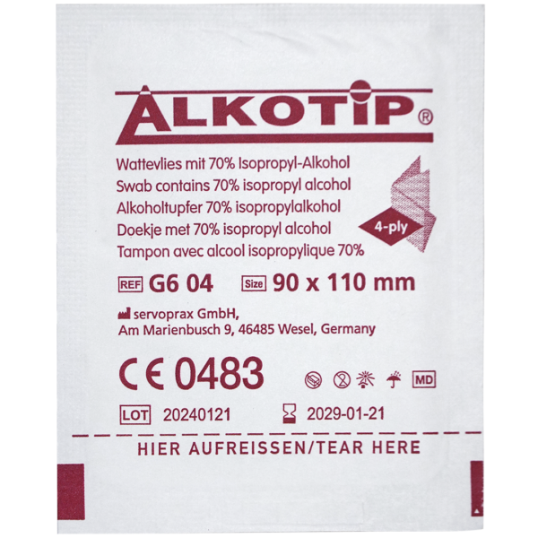 Alkotip alcoholdoekjes 90mm x 110mm individueel verpakt