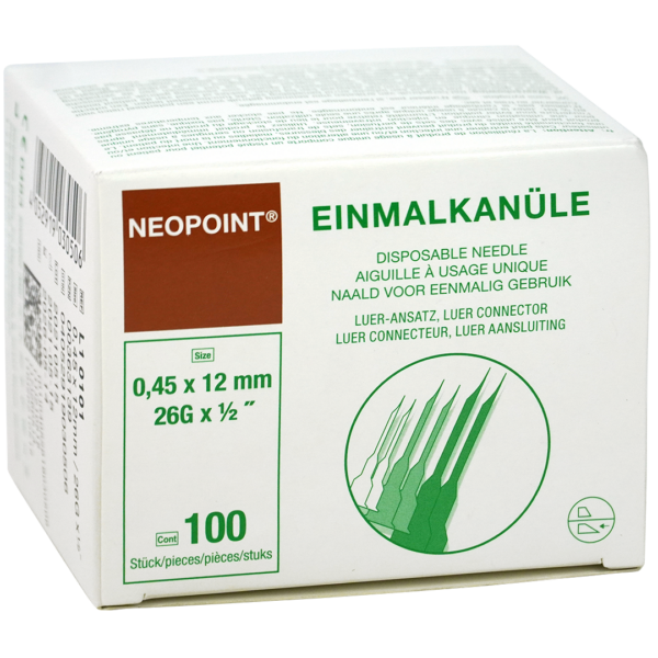 Neopoint injectienaalden 26G x ½" 0.45mm x 12mm bruin