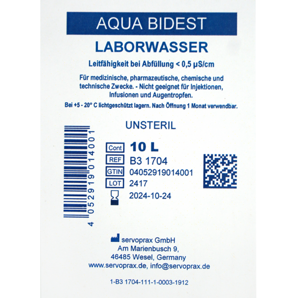Aqua Bidest gedestilleerd water 10 liter