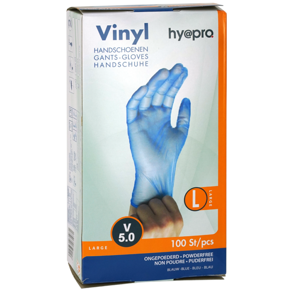 hy@pro M5 vinyl handschoenen L poedervrij blauw onsteriel